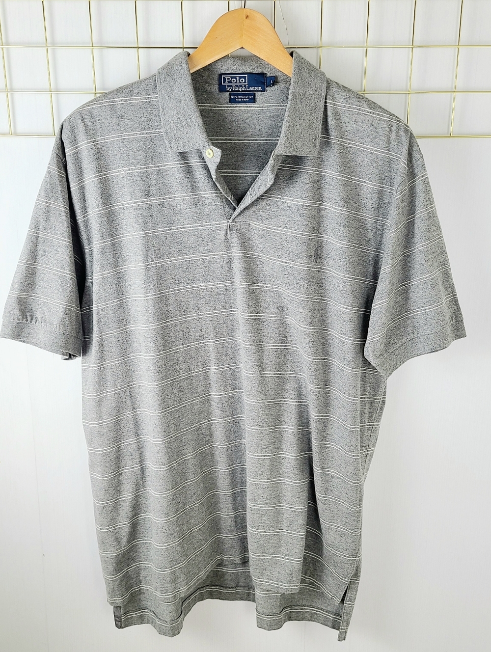 Polo Ralph Lauren Pima Cotton Gray White Striped Short Sleeve Shirt